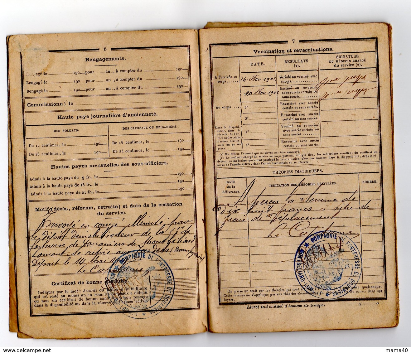 LIVRET MILITAIRE - CLASSE 1901 - DOUANIER - COMPAGNIE FORTERESSE DE MONTBELIARD LOMONT - Documents