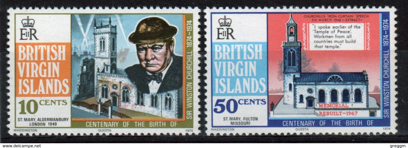 British Virgin Islands 1974 Queen Elizabeth Set Of Stamps Celebrating Birth Centenary Of Winston Churchill. - British Virgin Islands