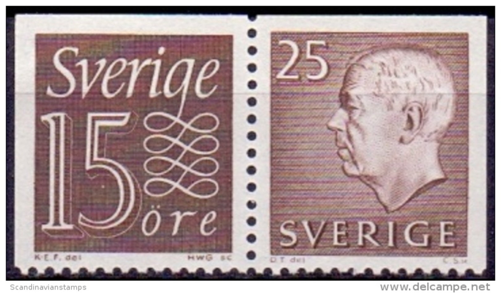 ZWEDEN 1961-1971 25öre Bruin Gustaf VI Adolf Type III Paar 15+25öre Onder Getand PF-MNH - Neufs