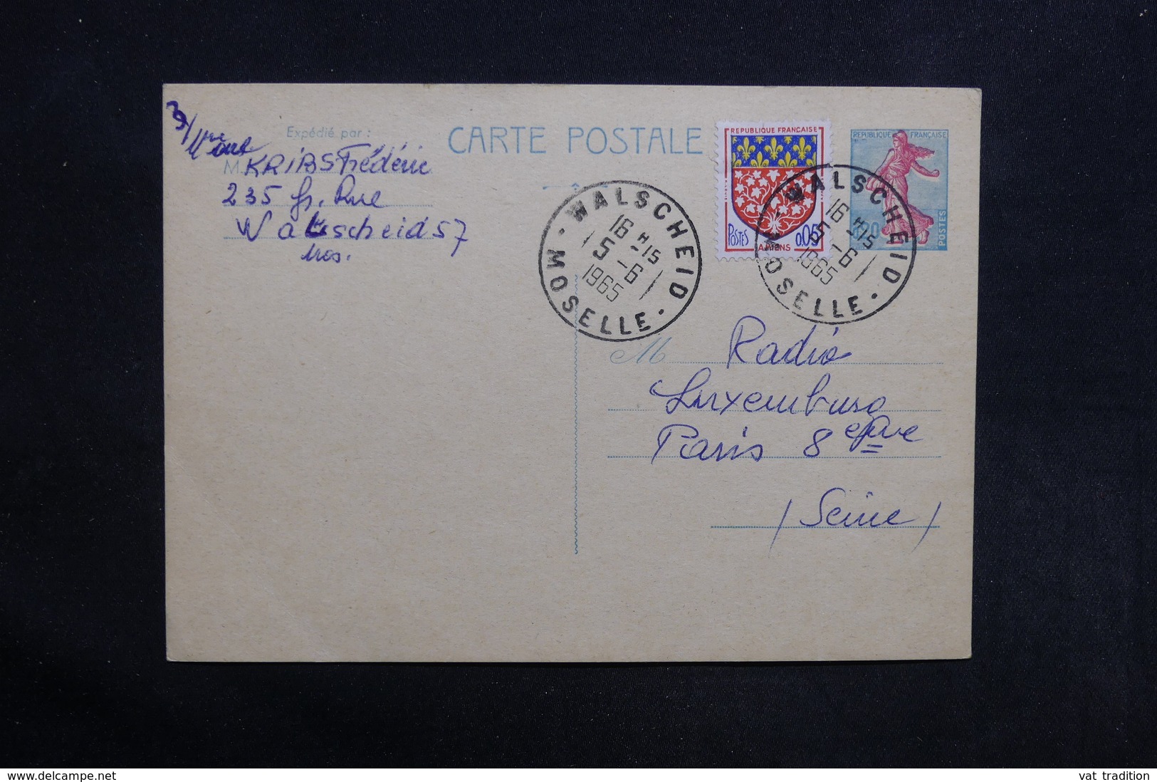 FRANCE - Entier Postal Type Semeuse + Complément De Walscheid Pour Paris ( Radio Luxembourg) En 1965 - L 31369 - Cartes Postales Types Et TSC (avant 1995)