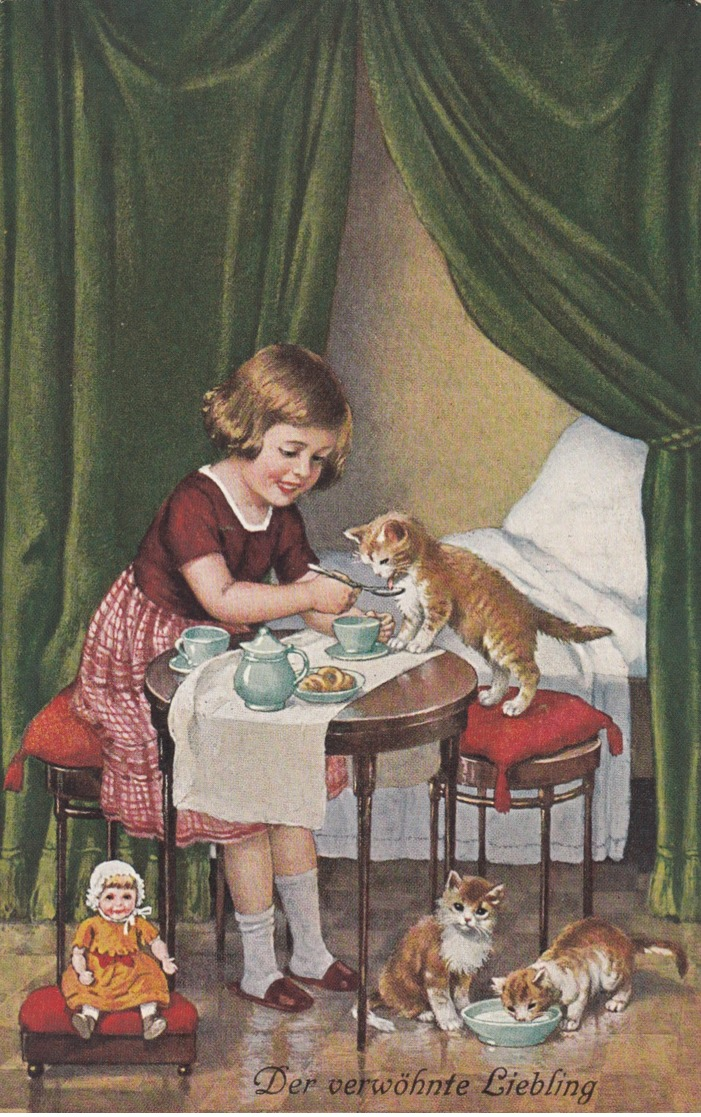 Girl Has A Tea Party With Cats , 00-10s - Chats