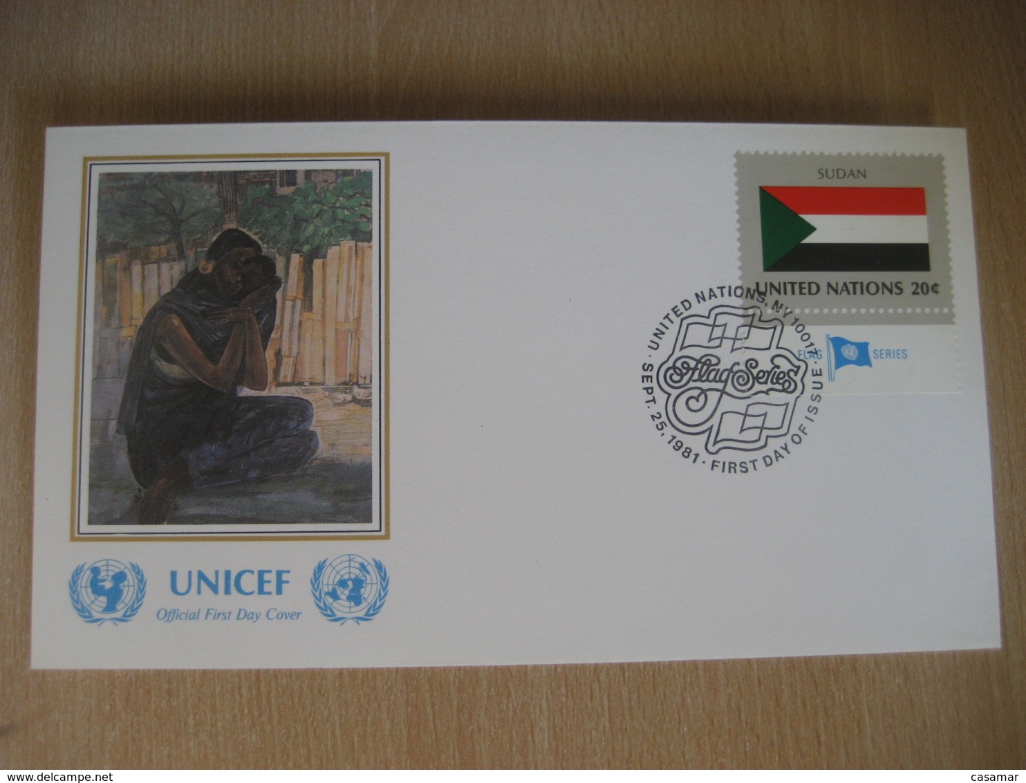 NEW YORK 1981 UNICEF Flag Stamps Ahmed El Arabi Painting FDC Cancel Cover SUDAN United Nations USA - Sudan (1954-...)