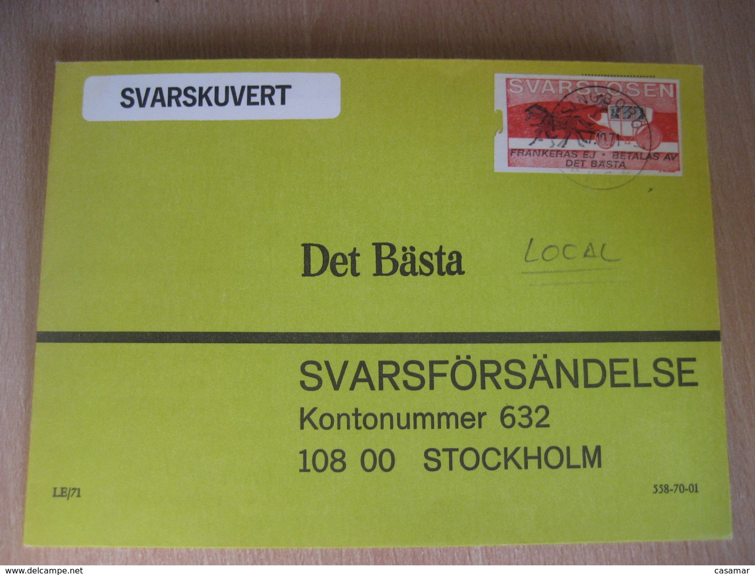 HELSINGBORG 1971 To Stockholm Stage Coach Stagecoach Local Stamp Cancel Cover SWEDEN - Emissions Locales