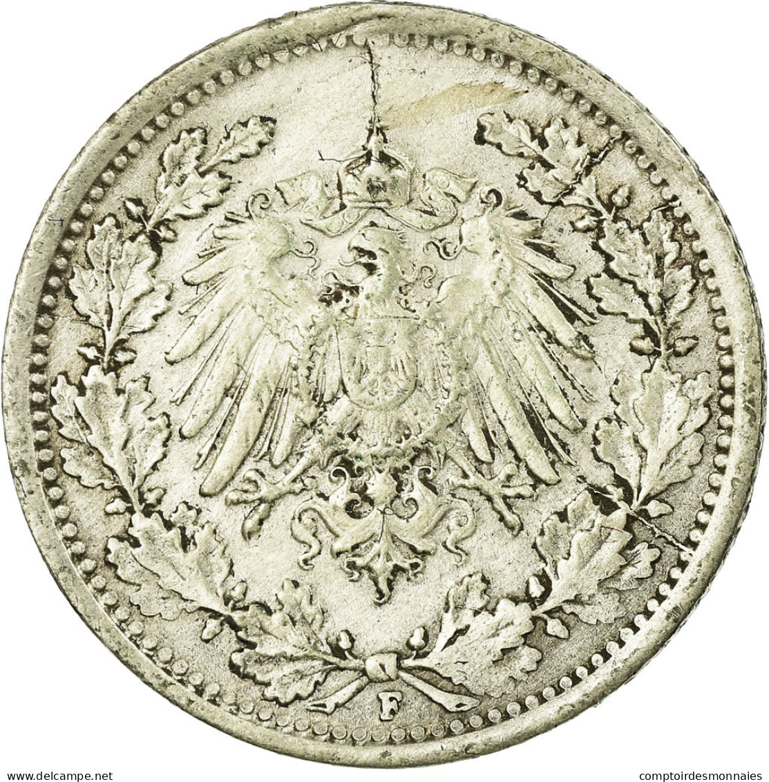 Monnaie, GERMANY - EMPIRE, 1/2 Mark, 1918, Stuttgart, TB, Argent, KM:17 - 1/2 Mark