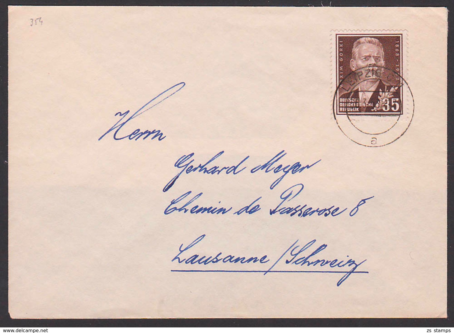 Maxim Gorki Russischer Poet 45 Pfg. Auslandsbrief Portogenau Nach Lausanne Schweiz DDR 354 - Cartas & Documentos