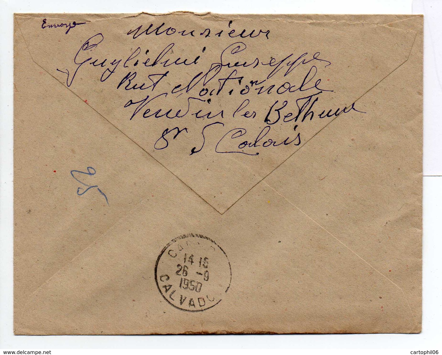 - Lettre Recommandée CHOCQUES (Pas-de-Calais) Pour CAEN (Calvados) 25.9.1950 - - 1921-1960: Période Moderne