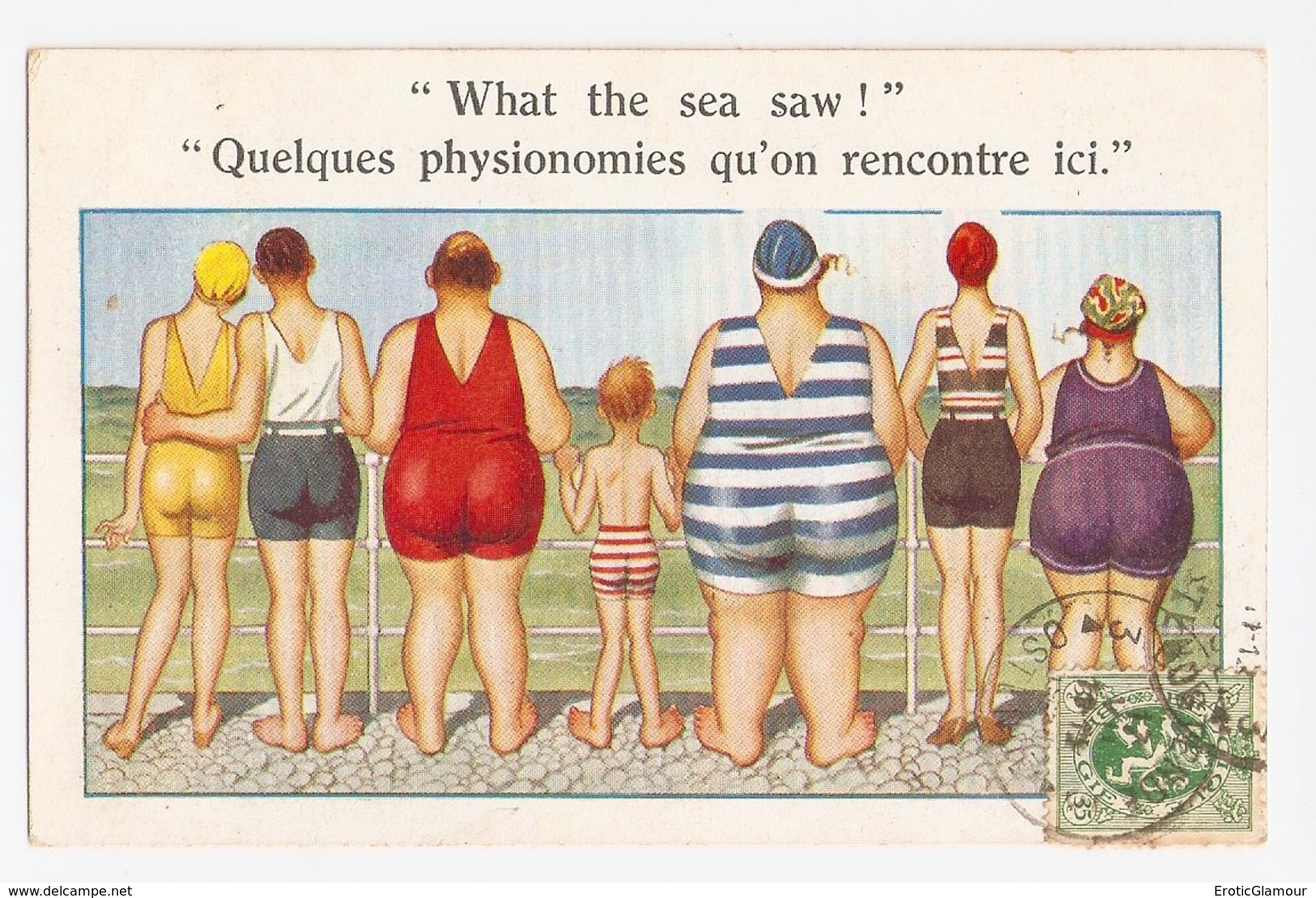 BI-LINGUAL ENGLISH AND FRENCH HUMOUROUS 'SEASIDE' POSTCARD. CARTE POSTALE HUMOR. 'COMIQUE' - Humour