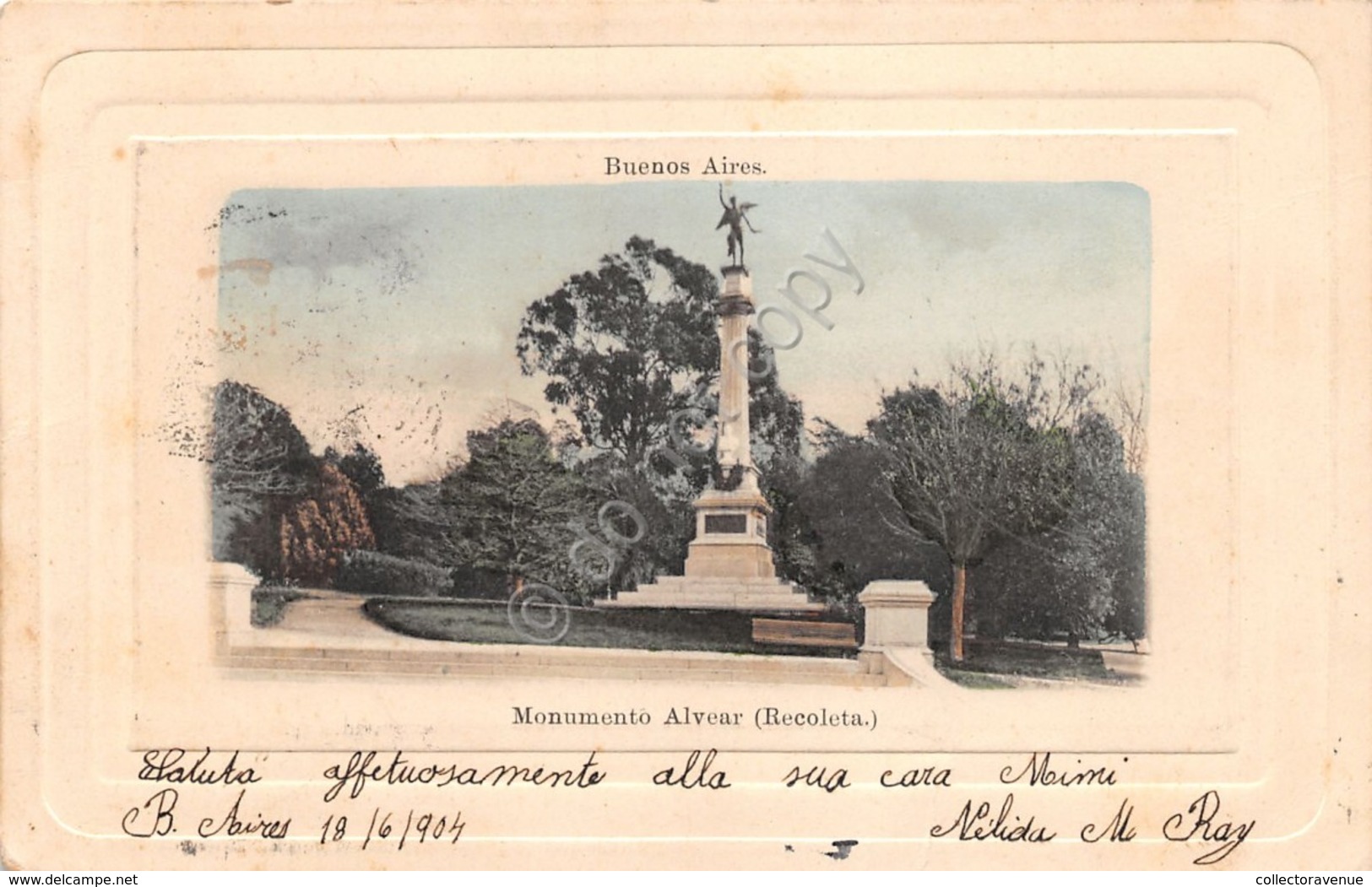 Cartolina Buenos Aires Monumento Alvear Recoleta 1904 - Non Classificati