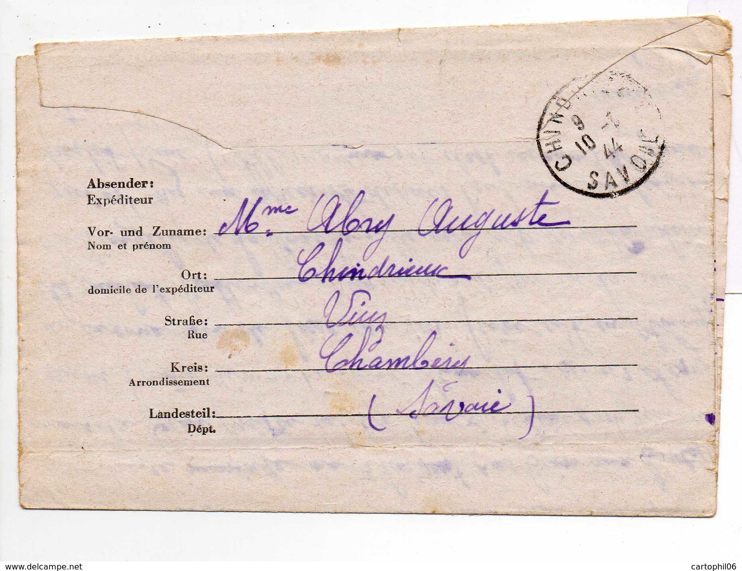 - Lettre STALAG VI C 15 Pour CHINDRIEUX (Savoie) 8.3.1944 - A ETUDIER - - 2. Weltkrieg 1939-1945