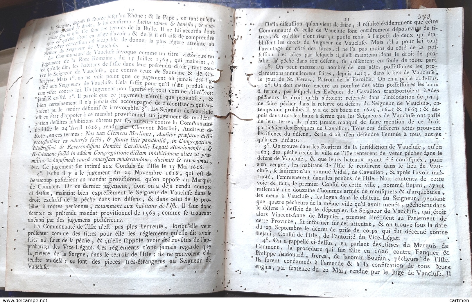 84 ISLE SUR LA SORGUE CAUMONT PECHE EXCLUSIVITE DU DROIT DE PECHE DU MARQUIS DE CAUMONT 1770 - Documents Historiques
