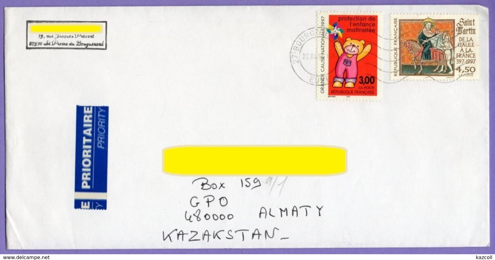 France. Cover. Real Post. Kazakhstan - Covers & Documents