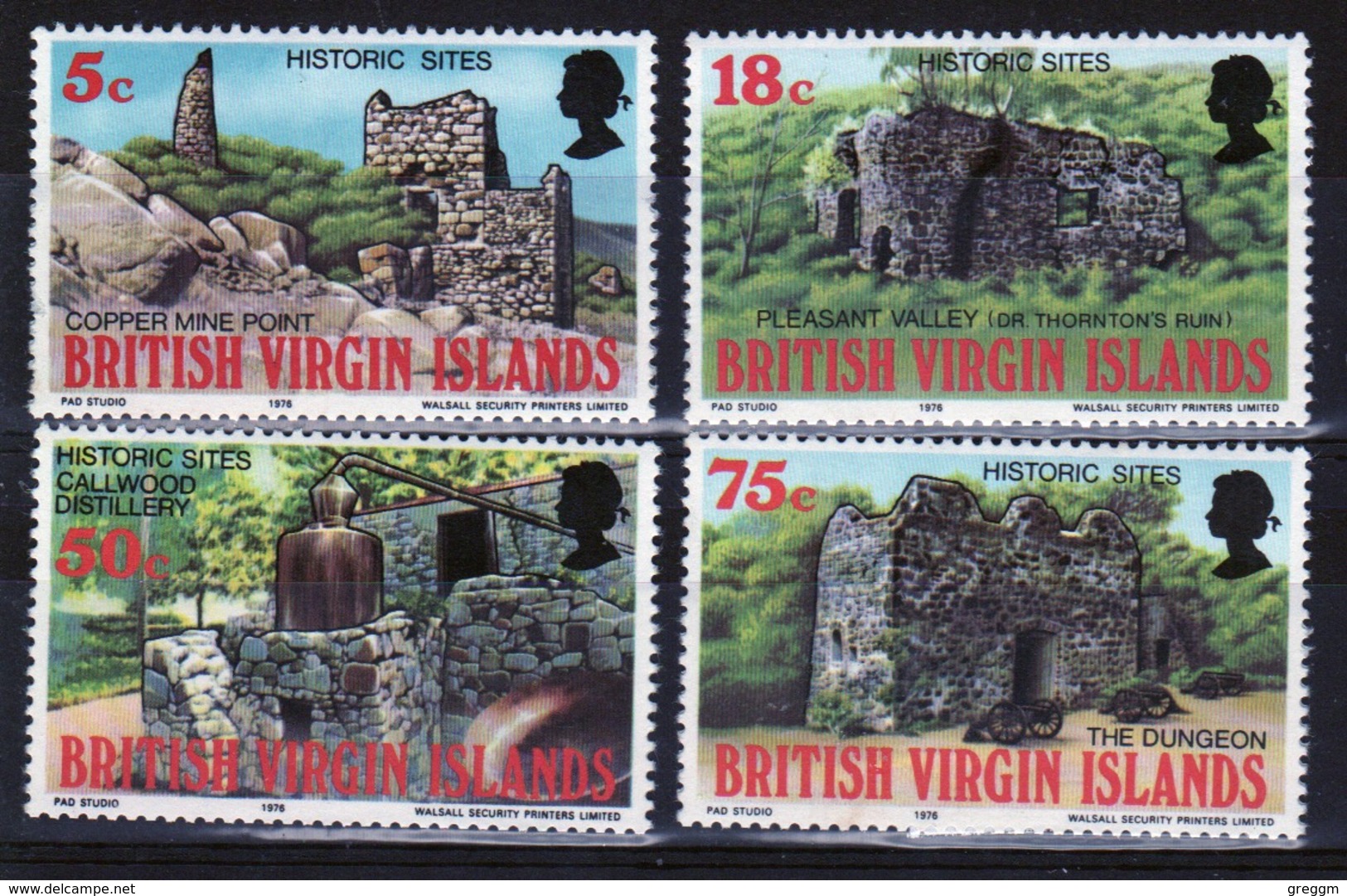 British Virgin Islands 1976 Queen Elizabeth Full Set Of Stamps Celebrating Historic Sites. - British Virgin Islands