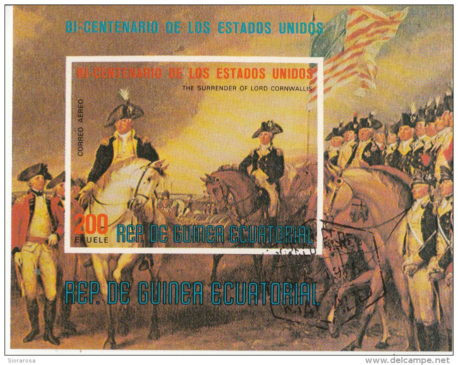 Bf. 169 Guinea Equatoriale 1975 " La Resa Di Lord Cornwallis " - Quadro Dipinto Da J. Trumbull Neoclassicismo Imperf. - Indipendenza Stati Uniti