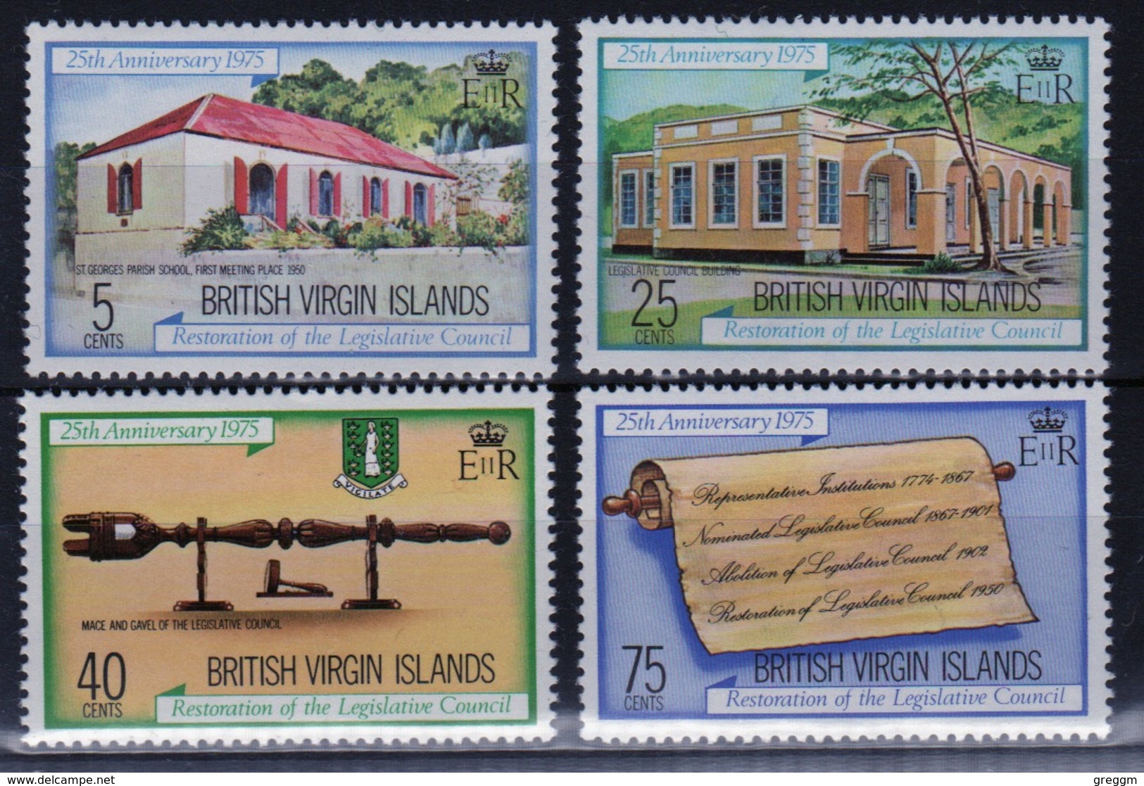 British Virgin Islands 1975 Queen Elizabeth Full Set Of Stamps Celebrating Legislative Council - British Virgin Islands