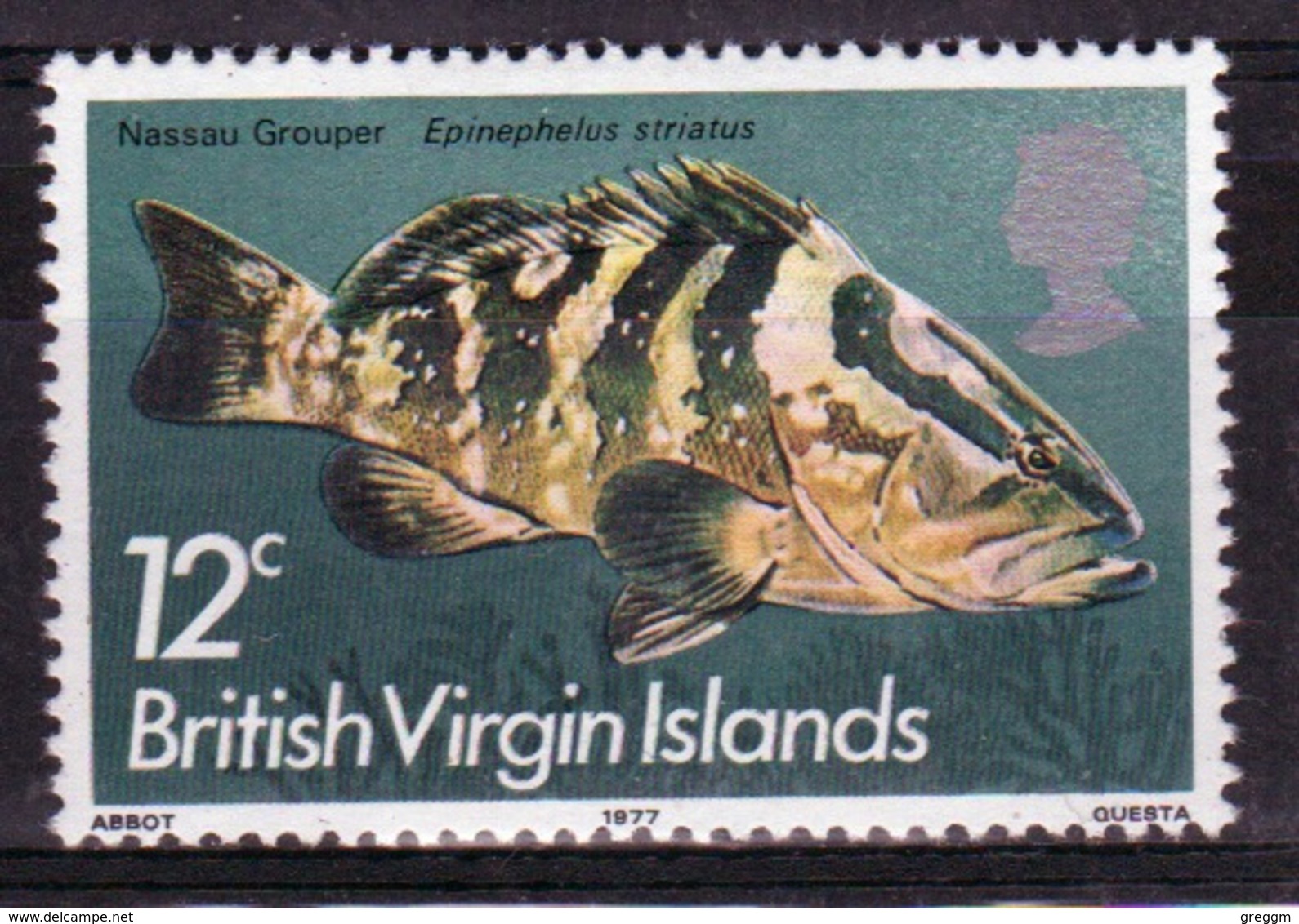 British Virgin Islands 1975 Queen Elizabeth Single 12c Stamp From The 1975 Definitive Fish Set. - British Virgin Islands