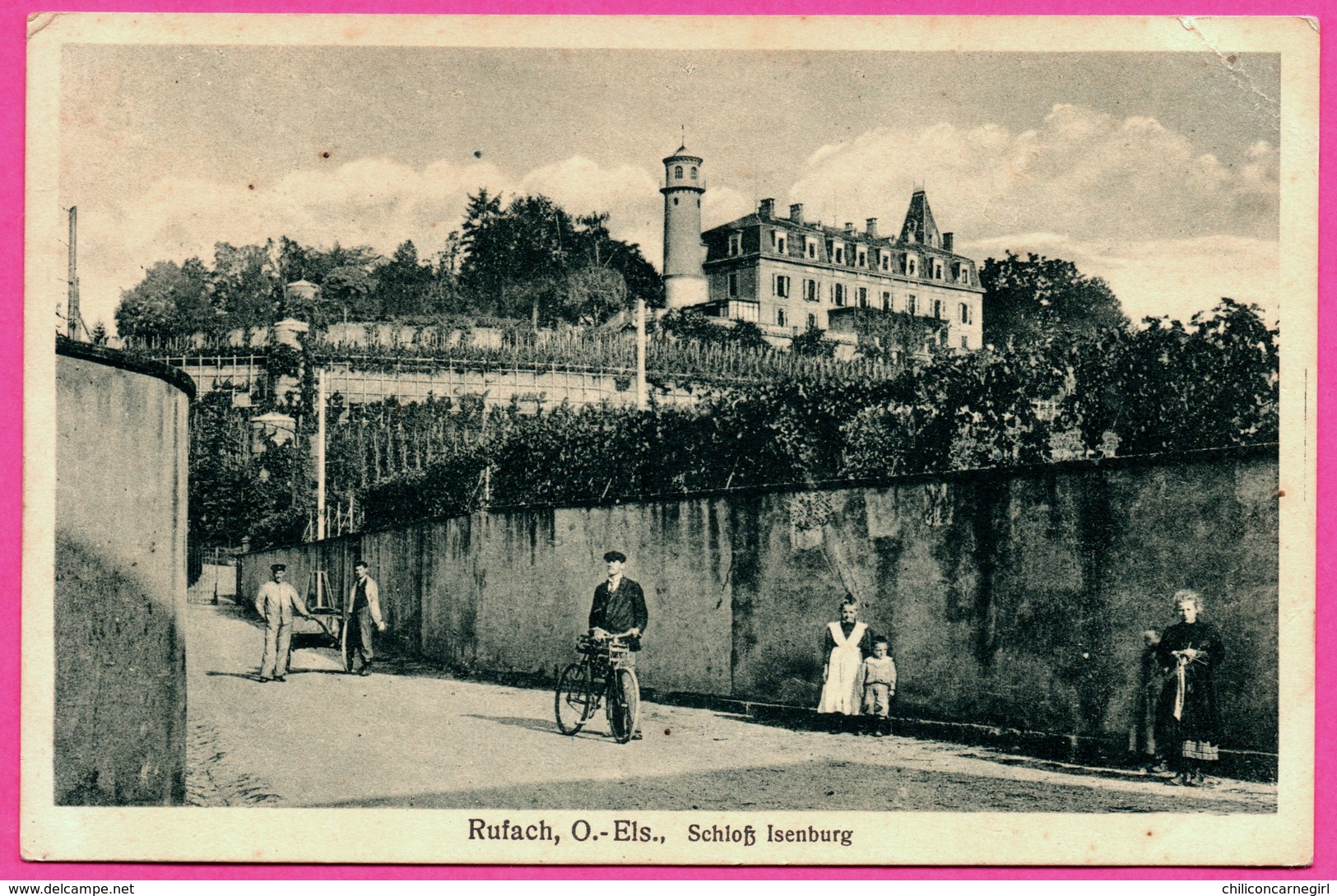 Cp Allemande - Rouffach - Rufach O. Els. - Schloss Isenburg - Schloß - Château - Animée Bicyclette - 1923 - Ed. J. KUNTZ - Rouffach
