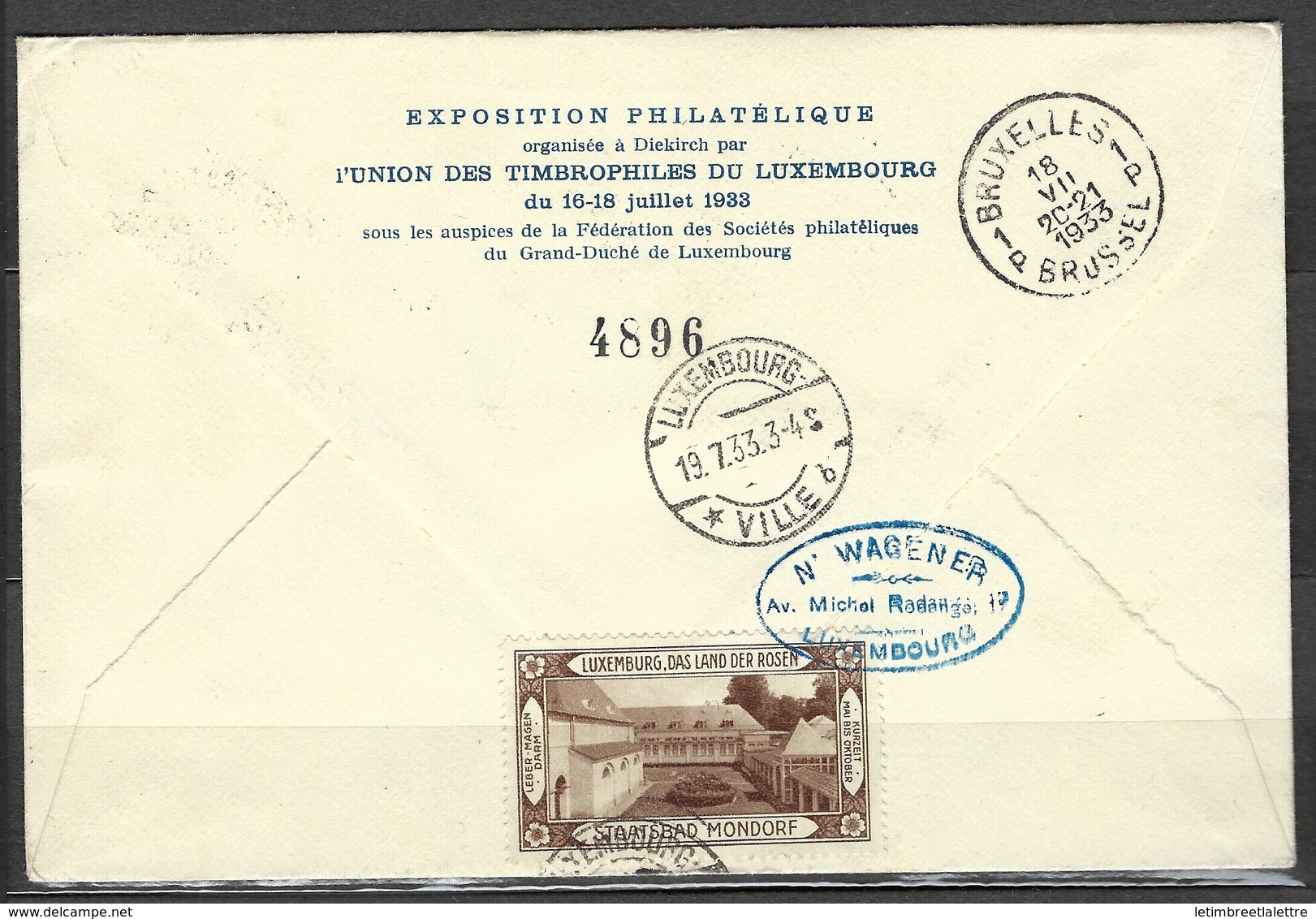 Troisième Courrier Aéropostal Diekirch - Bruxelles Le 16 Juillet 1933, Avec Vignette Au Verso TB - Brieven En Documenten