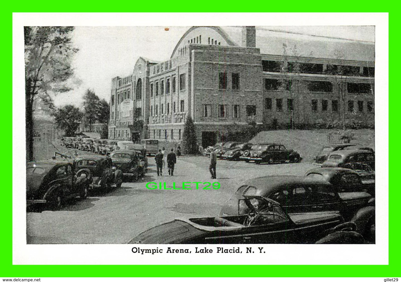 LAKE PLACID, NY - MINI-POSTCARD - OLYMPIC ARENA, ANIMATED WITH OLD CARS - - Autres & Non Classés