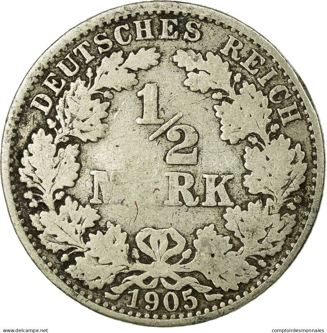 Monnaie, GERMANY - EMPIRE, 1/2 Mark, 1905, Berlin, B+, Argent, KM:17 - 1/2 Mark