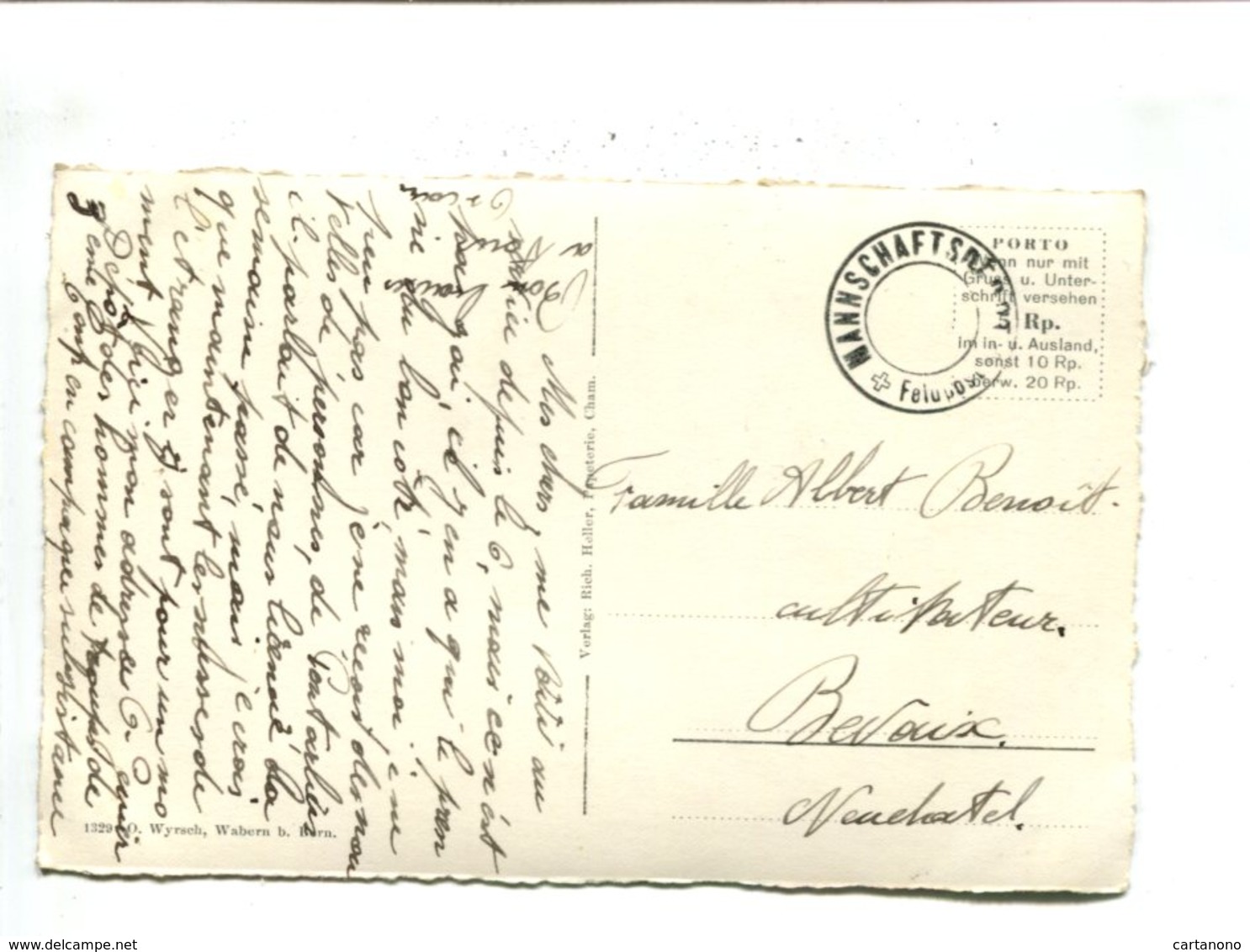 SUISSE - Poste Militaire - HANNSCHAFTS DEPOT *Feldpost" (centre évidé) - Postmark Collection