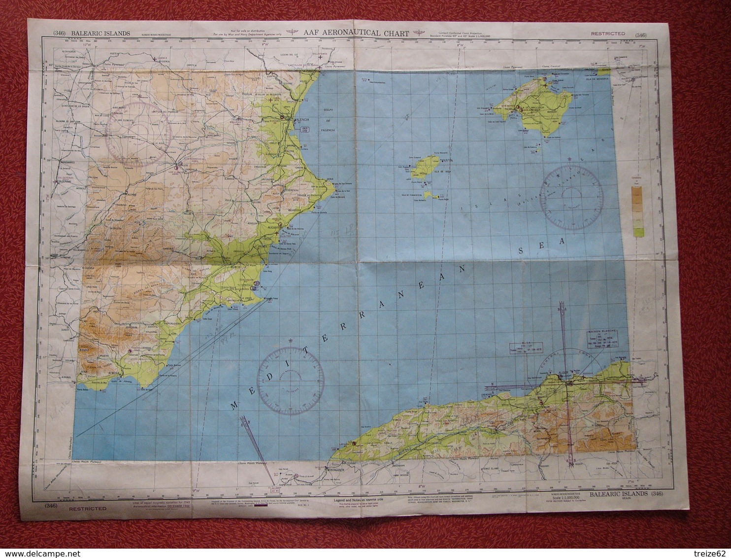 Carte 1944 US ARMY AAF Aeronautical Chart Baléares Algérie Alger Espagne WWII - 1939-45