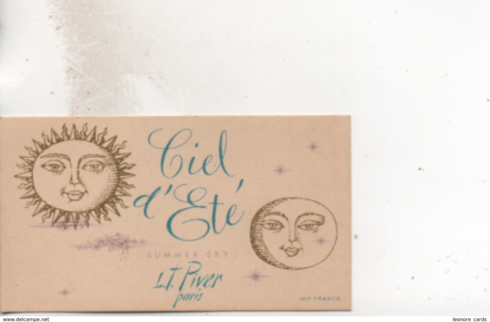 Vieux Papiers.publicité Parfum.Ciel D'été.Summer Sky.LT Piver.soleil Lune.carte 9 X 5 Cm - Autres & Non Classés