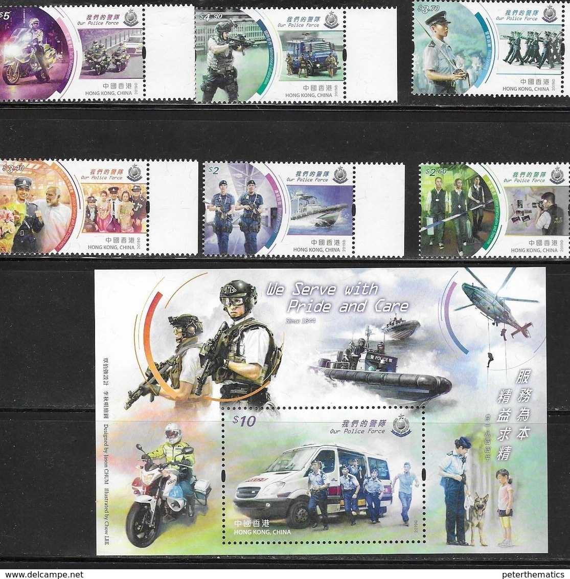 HONG KONG, 2019, MNH, POLICE FORCE, MOTORBIKES, BOATS, DOGS, WEAPONS, 6v+S/SHEET - Police - Gendarmerie