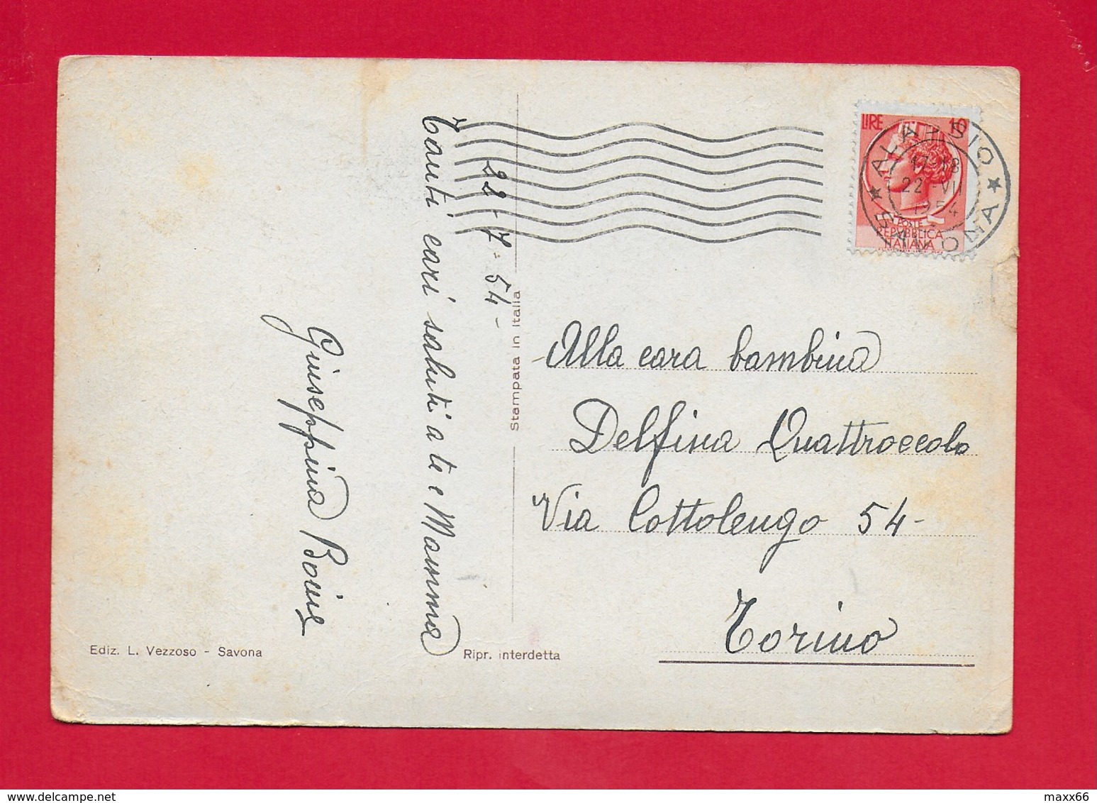 CARTOLINA VG ITALIA - ALASSIO (SV) - Veduta Dal Mare - 10 X 15 - ANN. 1954 - Altri & Non Classificati