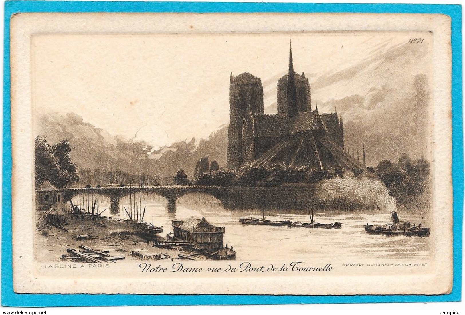 PARIS - Gravure PINET - Carte Postale NOTRE DAME DE PARIS Vue Du Pont De La Tournelle - Notre Dame De Paris