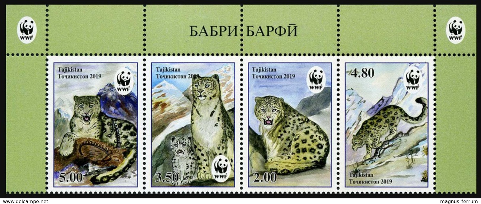 2019 Tajikistan, Fauna, Wild Cats, Snow Leopard, WWF, 4 Stamps, MNH - Unused Stamps