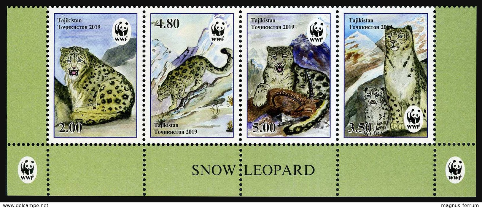 2019 Tajikistan, Fauna, Wild Cats, Snow Leopard, WWF, 4 Stamps, MNH - Unused Stamps