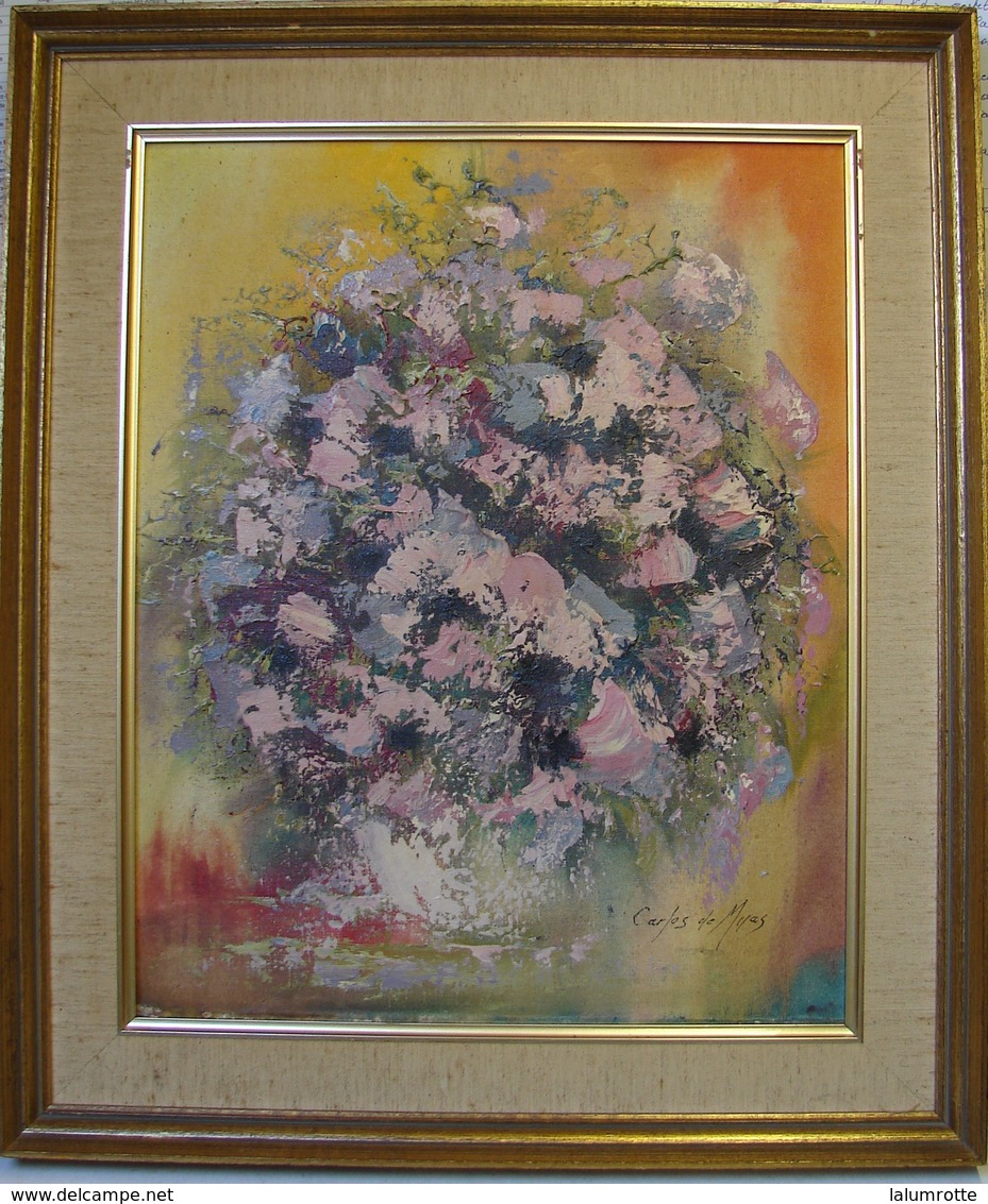 PDGL. 22. HST Du Peintre Espagnole Carlos De Mijas. Bouquet De Fleurs. - Oleo