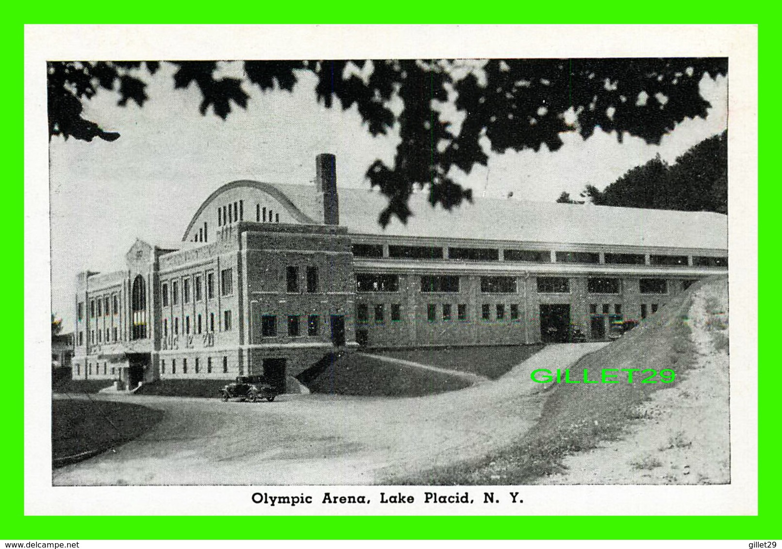 LAKE PLACID, NY - MINI-POSTCARD - OLYMPIC ARENA, LAKE PLACID - ANIMATED WITH OLD CAR - - Autres & Non Classés