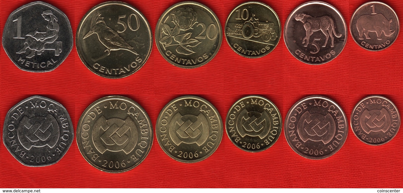 Mozambique Set Of 6 Coins: 1 Centavo - 1 Metical 2006 UNC - Mozambique