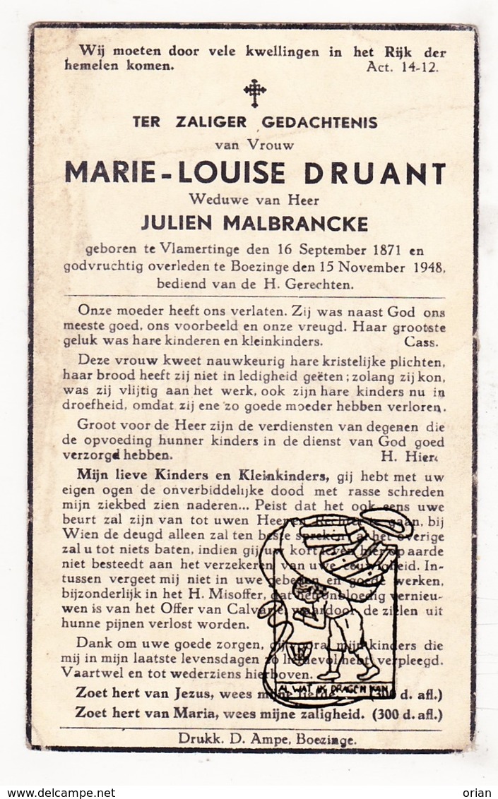 DP Marie Louise Druant ° Vlamertinge 1871 † Boezinge 1948 X Julien Malbrancke / Ieper - Andachtsbilder