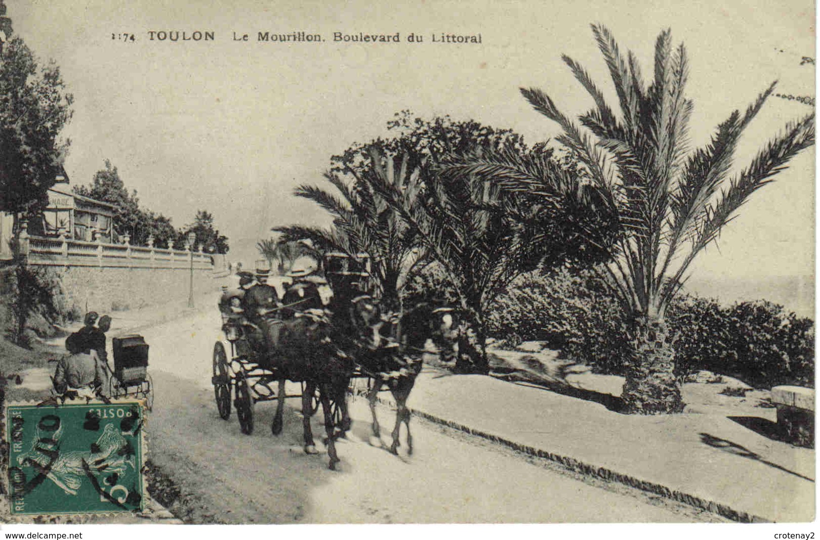 83 Toulon N°1174 Le Mourillon Boulevard Du Littoral Bel Attelage Chevaux Gros Plan Poussette Ou Landau 1910 - Toulon