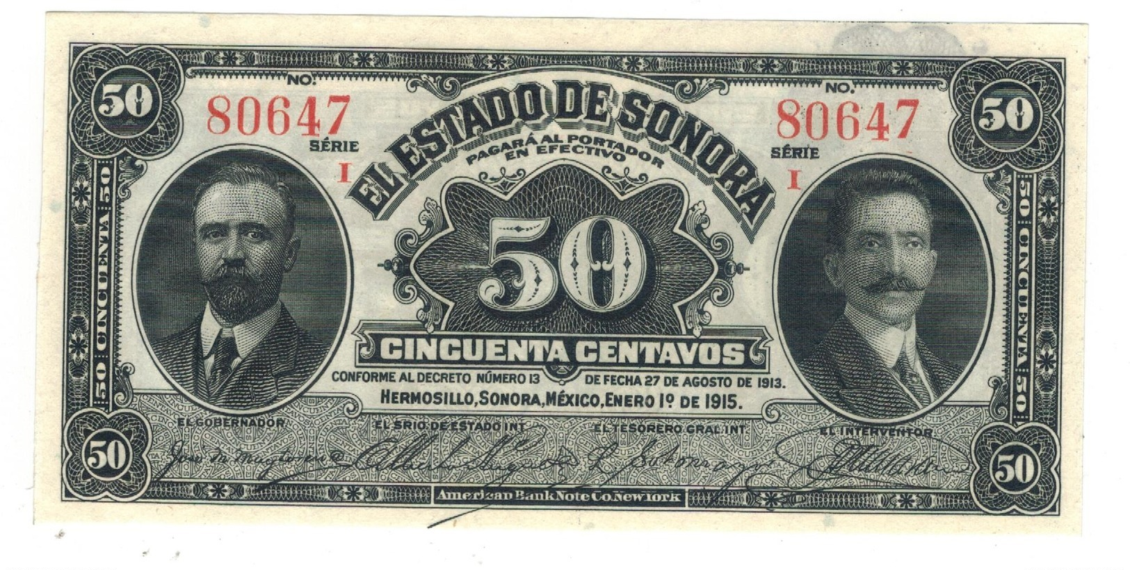 Mexico, ESTADO De SONORA, 50 Centavos, 1915,  UNC. - Mexico