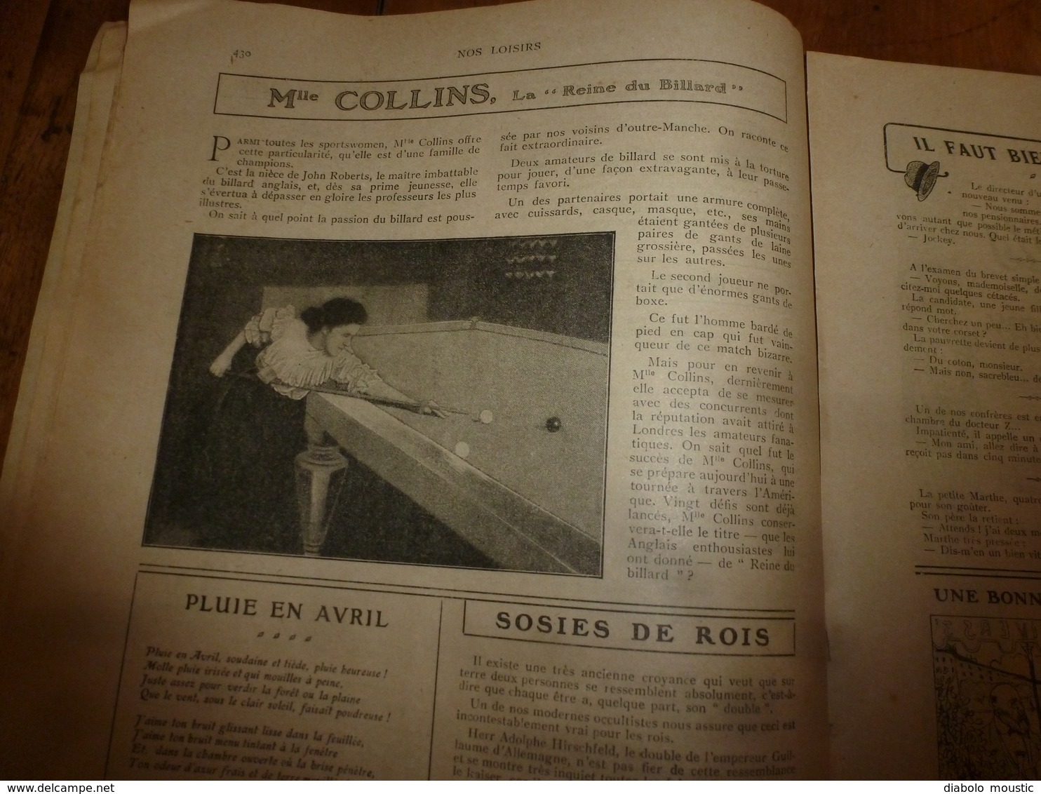 1907 NOS LOISIRS : The English Sportswoman Miss Collins Queen Of Billiards-table; Etc - 1900 - 1949