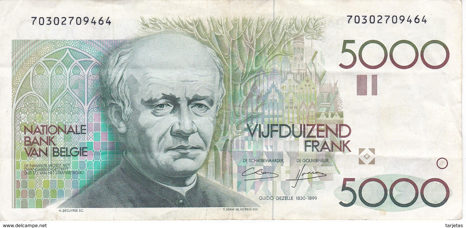 BILLETE DE BELGICA DE 5000 FRANCOS DE LOS AÑOS 1982-92)  (BANKNOTE) MUY RARO - 5000 Francos