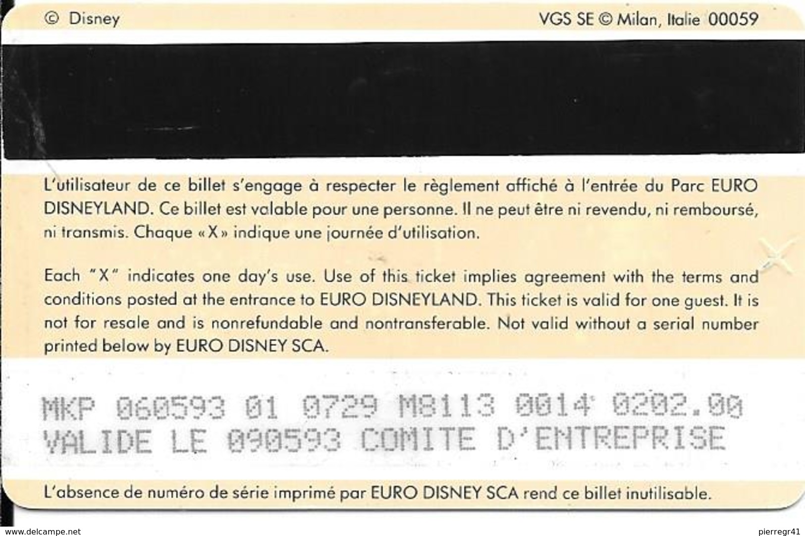 PASS-EURODISNEYLAND-1994-FEE CLOCHETTE-VGS-00059-COMITE D ENTREPRISE-TBE - Passeports Disney