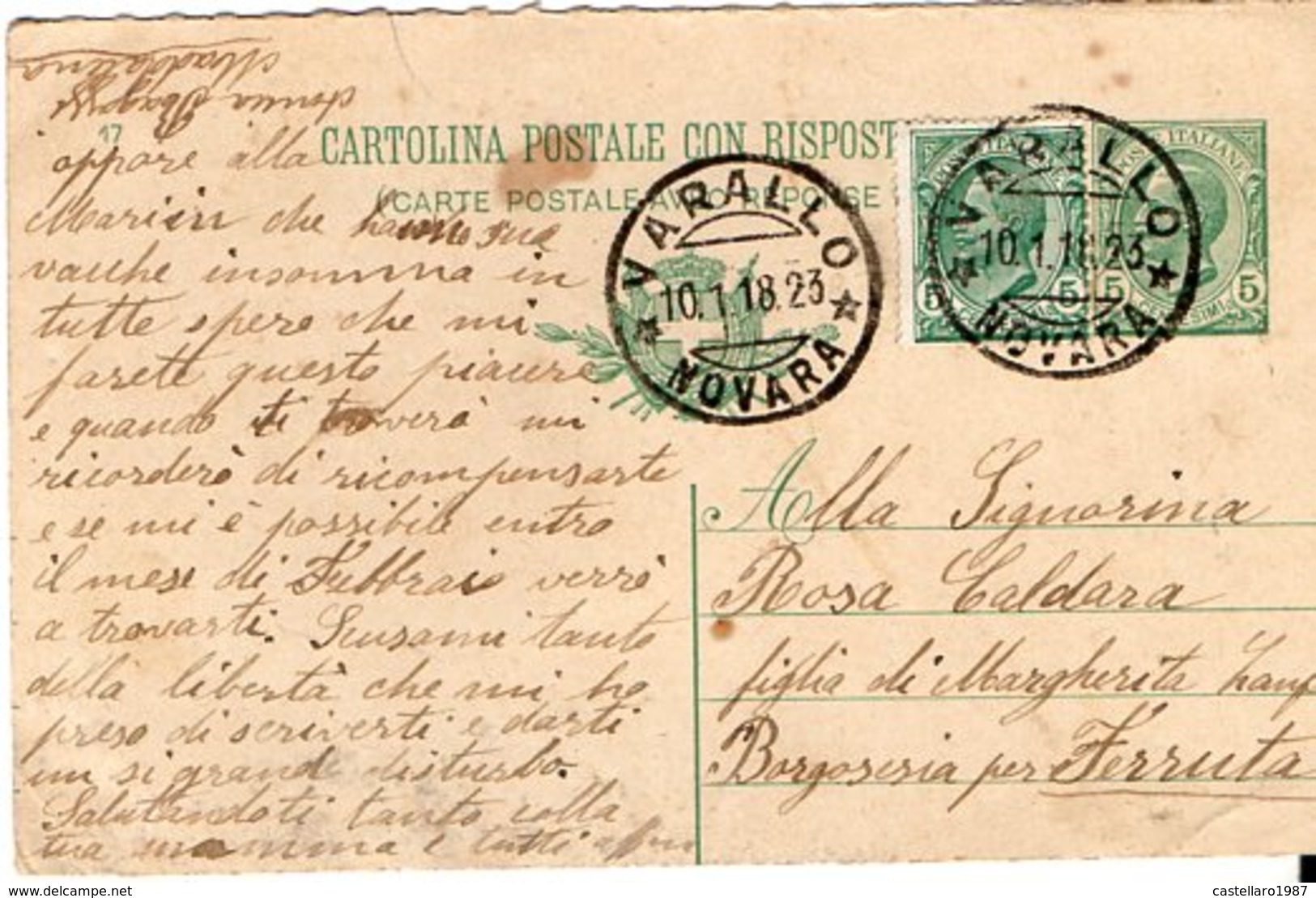 Cartolina Postale Spedita Da Varallo Per Borgosesia Fraz. Ferruta - Formato Piccolo - Altri & Non Classificati