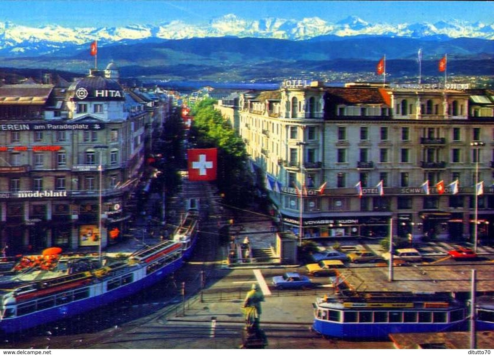 Zurich - Bahnhofstrasse Und Die Alpen - Hotel Schweizerhof - Formato Grande Non Viaggiata – E 12 - Altri & Non Classificati