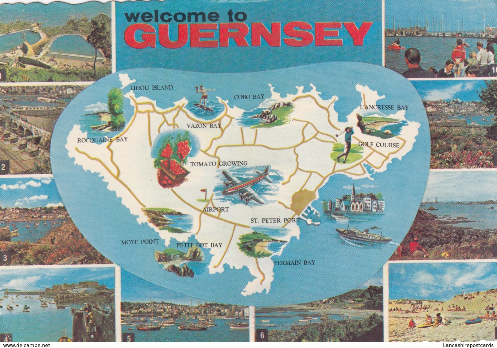 Postcard Welcome To Guernsey Multiview With Map PU 1968 With Slogan Cancel My Ref  B23658 - Guernsey