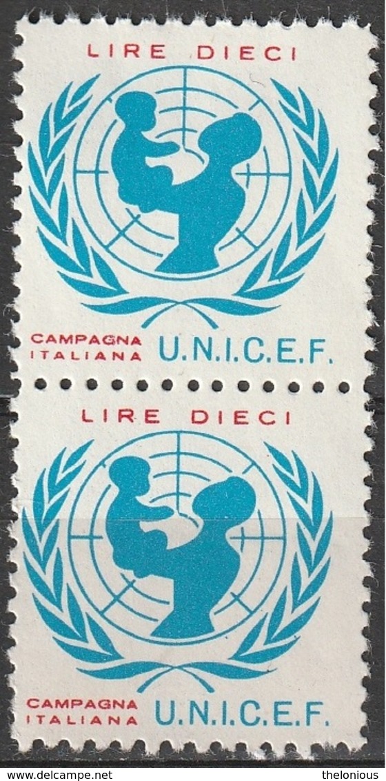 # Campagna Italiana UNICEF - 2 Francobolli Da LIRE DIECI - Erinnofilia