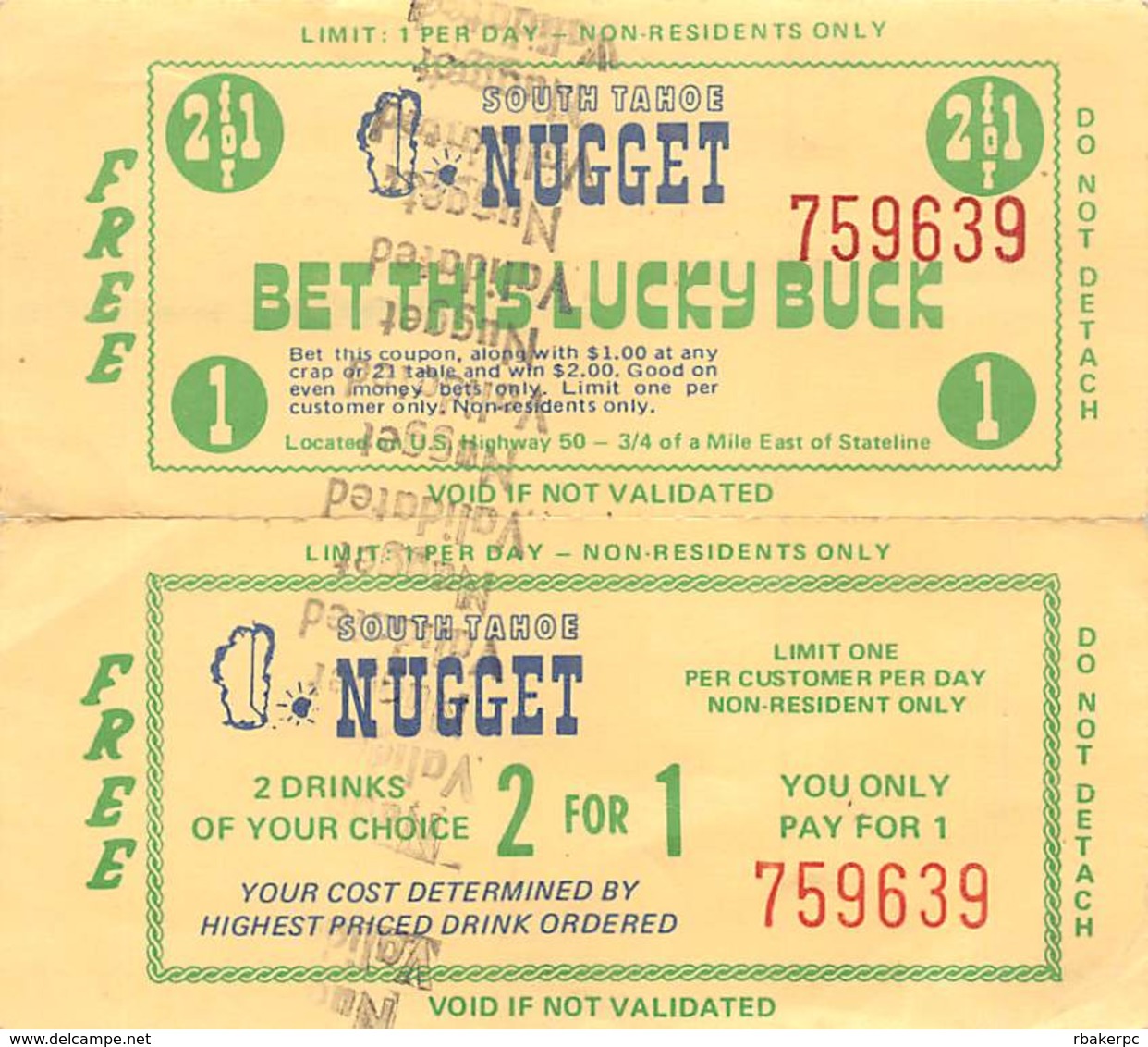 South Tahoe Nugget Coupons (blank Reverse) - Advertising