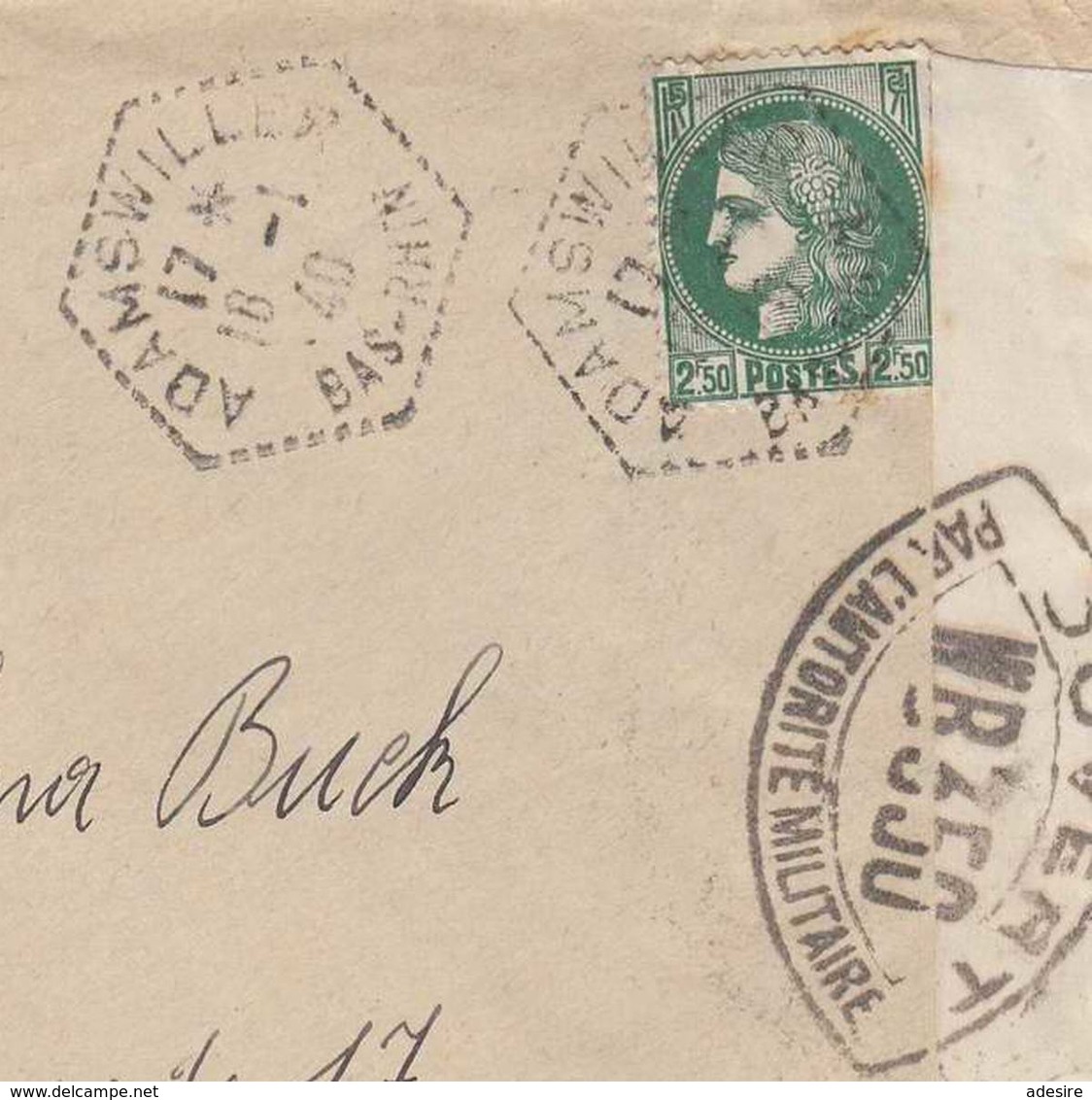 RRR! FRANKREICH - 2,5 F Auf Brief Gel.v.Adamswiller Bas.Rhin > Vejle, 2 Zensurstempel Ouvert Par L'Autoritè Mi... - Briefe U. Dokumente