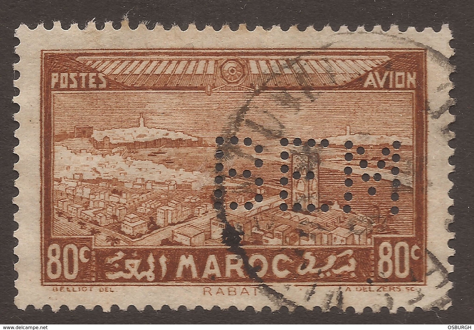 MAROCCO. PERIN BEM. 80c BROWN USED - Morocco (1956-...)