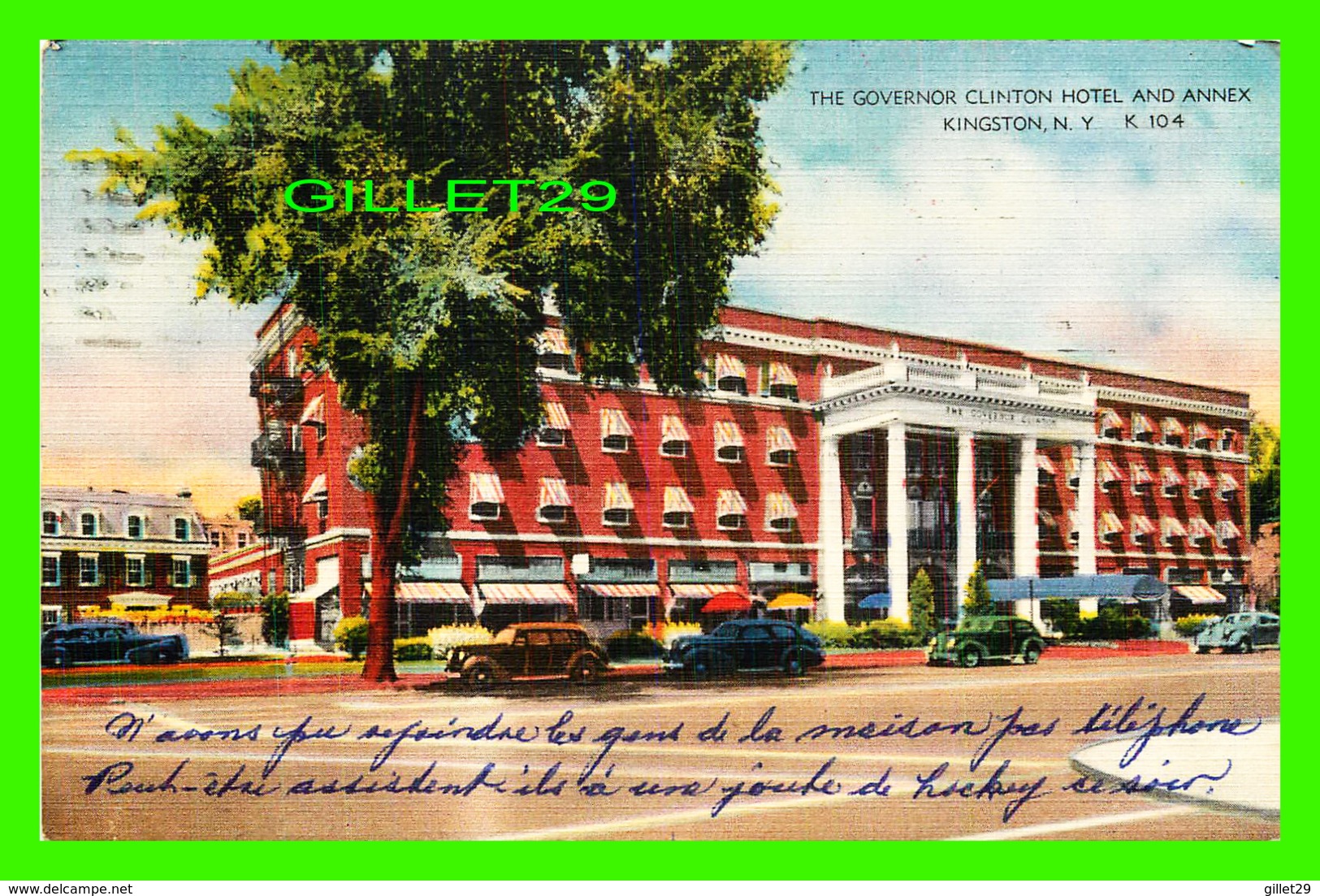 KINGSTON, NY - THE GOVERNOR CLINTON HOTEL & ANNEX - TRAVEL IN 1952 - ANIATED OLD CARS - - Cafés, Hôtels & Restaurants
