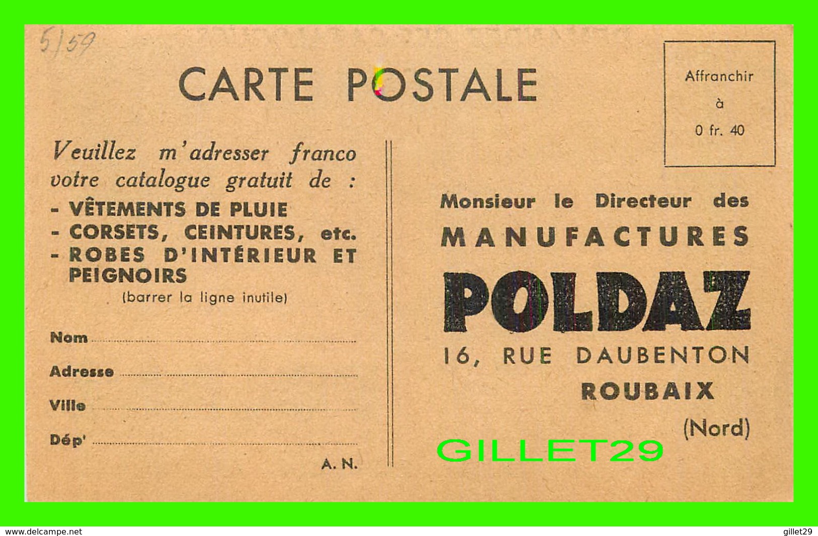ADVERTISING - PUBLICITÉ - CATALOGUE POLDAZ, ROUBAIX (59) - Publicité