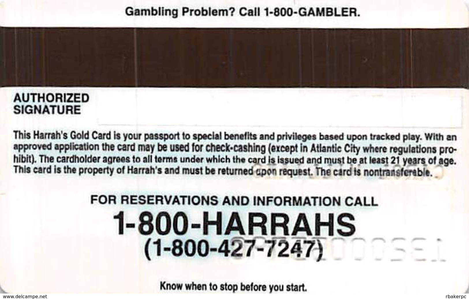 Harrah's Casino Vicksburg MS 2nd Issue Slot Card With DARK Harrah's Pattern ...[RSC]... - Casino Cards